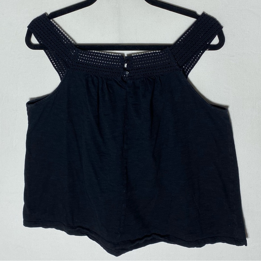 Old Navy Black Cotton Crochet Yoke Slub Knit Tank Top L - Picture 10 of 11